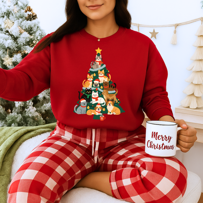 Unisex Heavy Blend™ mw2078 | Cat Christmas Tree Sweatshirt – Funny Holiday Cat Lover Crewneck, Cute Kitty Xmas Pullover Sweater