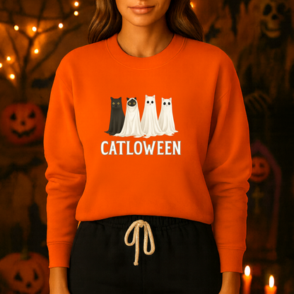 Unisex Heavy Blend™ Catloween Sweatshirt – Cute Ghost Cats Halloween Crewneck | mw1024