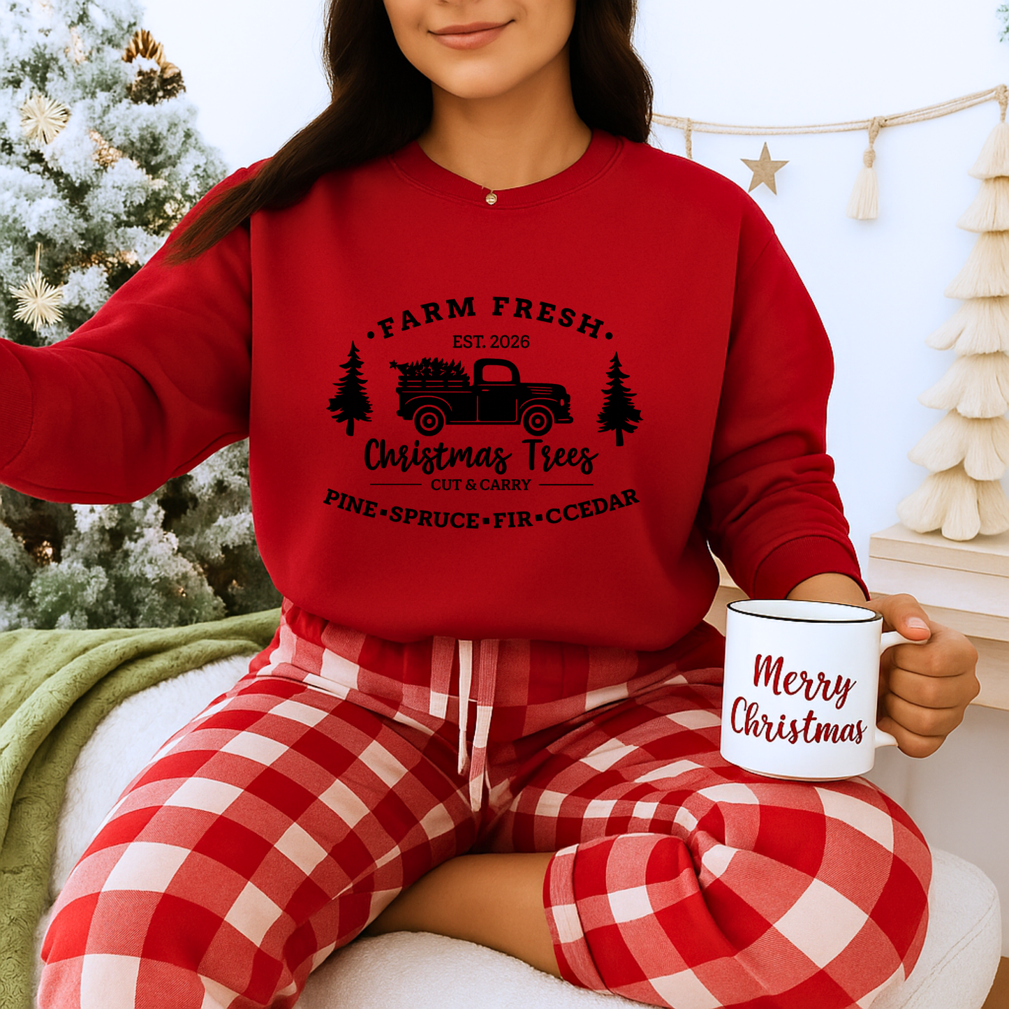 Unisex Heavy Blend™ mw2021 | I Farm Fresh Christmas Trees Sweatshirt – Vintage Red Truck Holiday Crewneck | Rustic Unisex Winter Gift