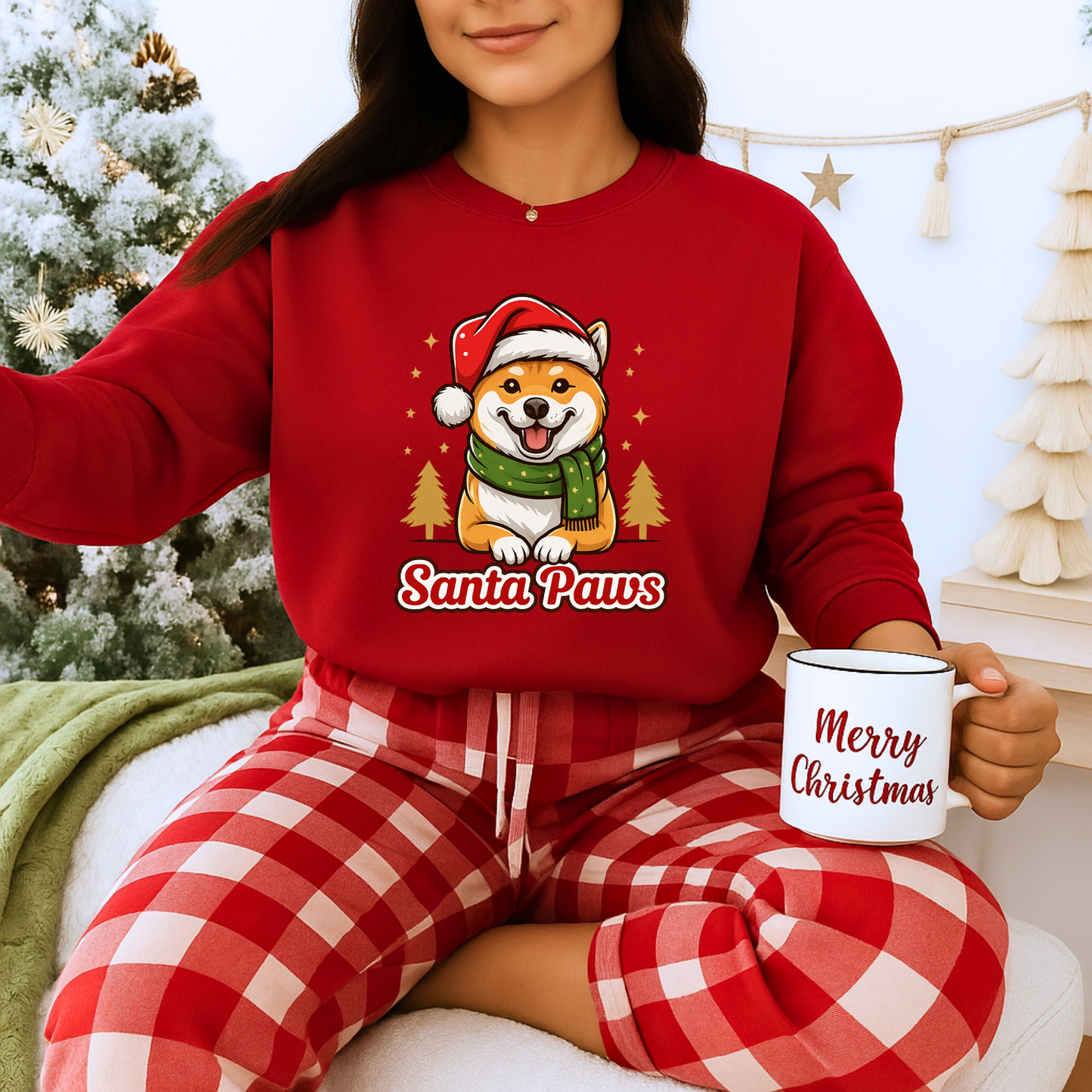 Unisex Heavy Blend™ mw2097 | Santa Paws Shiba Inu Christmas Sweatshirt – Cute Dog Holiday Crewneck, Festive Xmas Gift for Pet Lovers