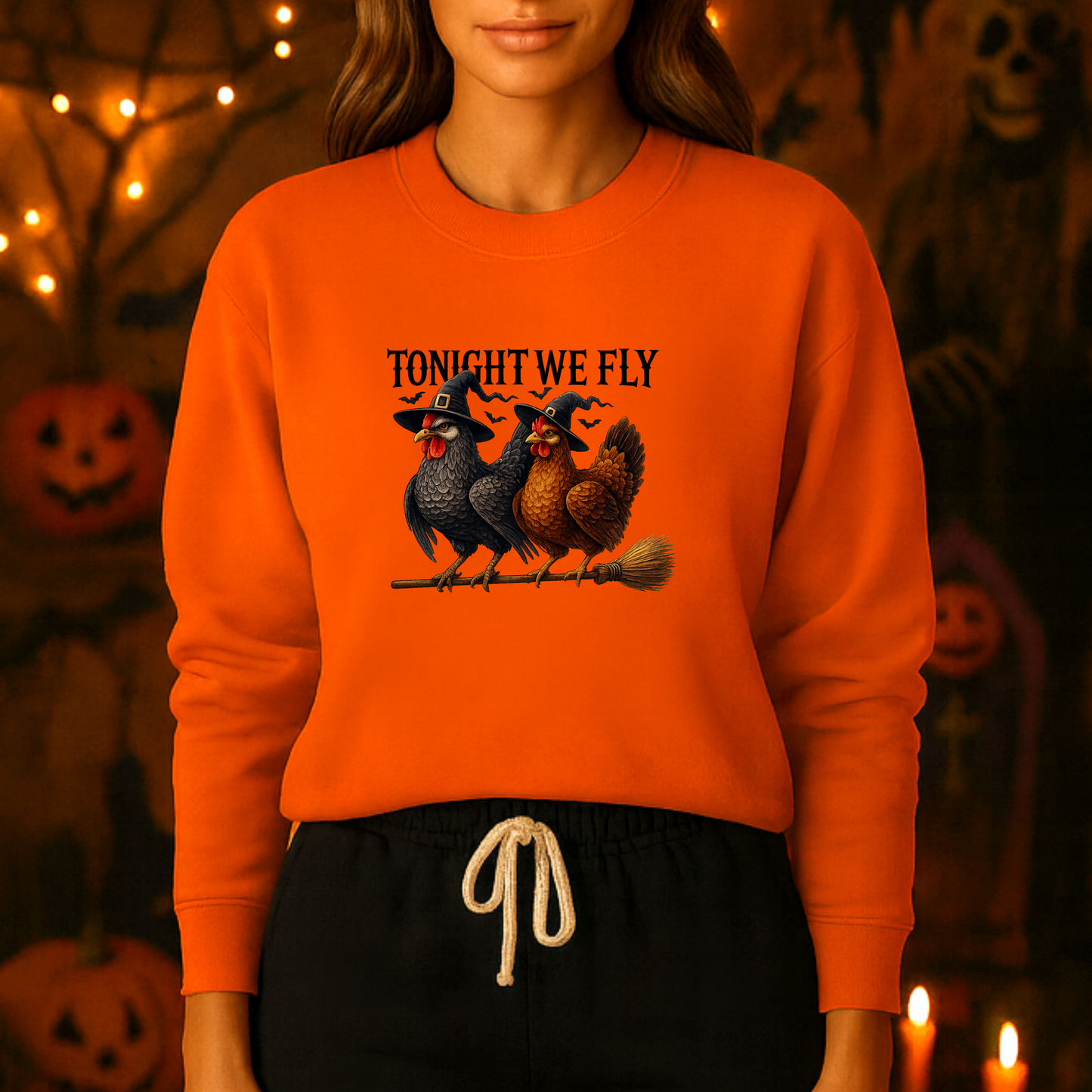 Unisex Heavy Blend™ Tonight We Fly Chicken Sweatshirt – Funny Witchy Halloween Crewneck | mw1022