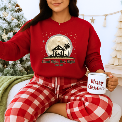 Unisex Heavy Blend™ mw2067 | Silent Night Holy Night Sweatshirt – Christian Nativity Scene Crewneck, Luke 2:14 Bible Verse Christmas Pullover