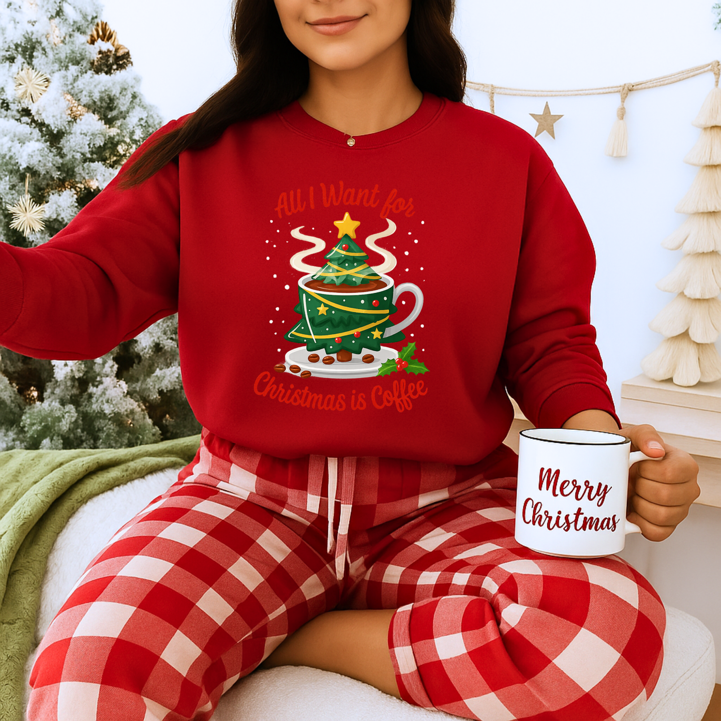 Unisex Heavy Blend™ mw2060 | All I Want for Christmas is Coffee Sweatshirt – Funny Holiday Coffee Lover Crewneck, Festive Winter Pullover