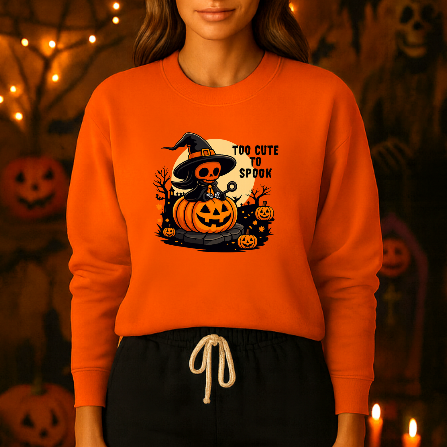 Unisex Heavy Blend™ Too Cute To Spook Sweatshirt | Halloween Pumpkin Skeleton Sweater | Funny Spooky Season Fall Crewneck | mw1003
