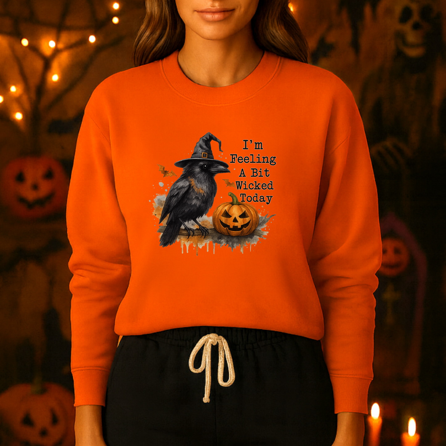 Unisex Heavy Blend™ Halloween Raven Sweatshirt – I’m Feeling Wicked Pumpkin Witch Design | mw1005