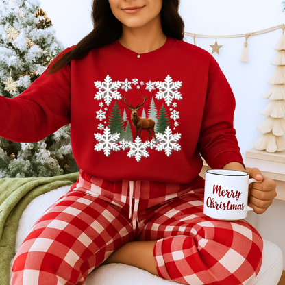 Unisex Heavy Blend™ mw2054 | Snowflake Reindeer Christmas Sweatshirt – Festive Winter Deer Crewneck, Holiday Pullover Sweater