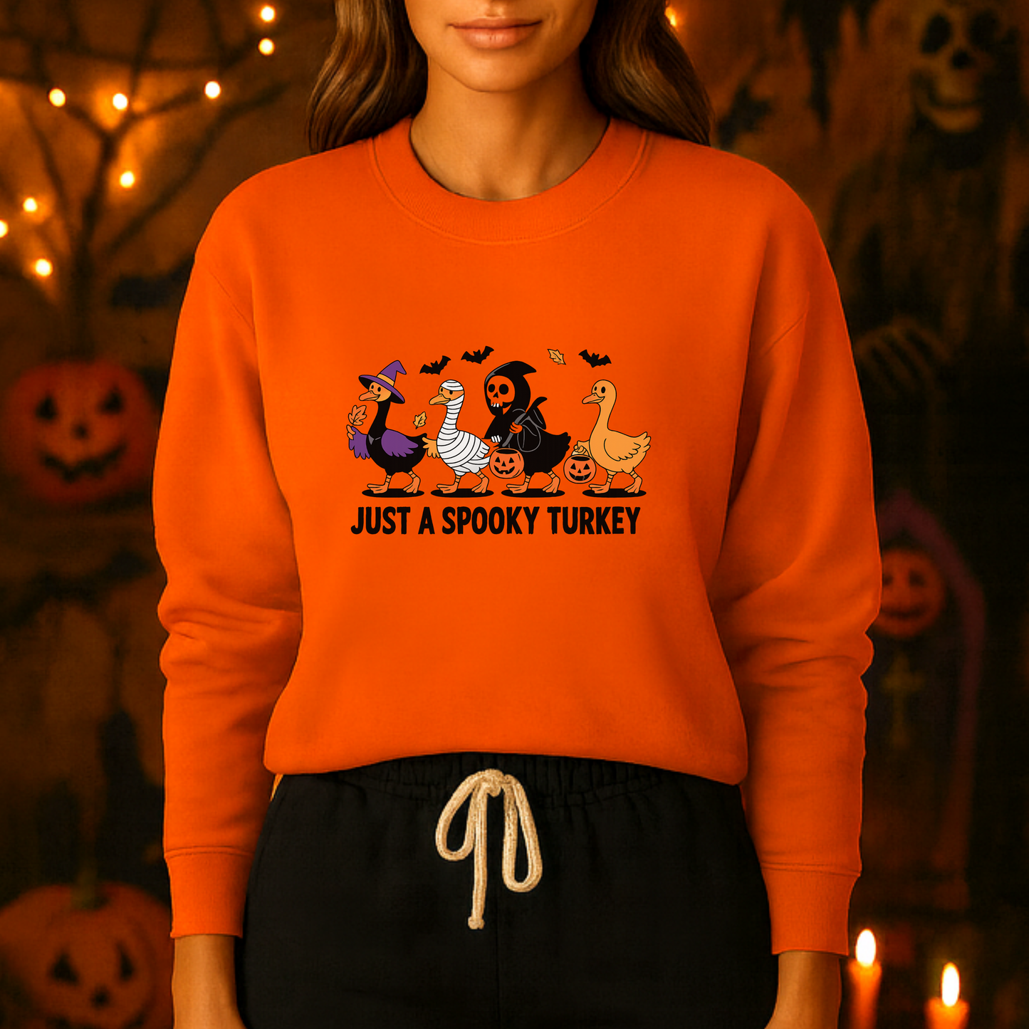 Unisex Heavy Blend™ Just a Spooky Turkey Sweatshirt – Funny Halloween Crewneck | mw1025