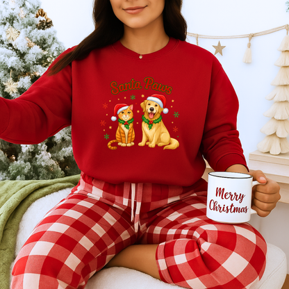 Unisex Heavy Blend™ mw2095 | Santa Paws Christmas Sweatshirt – Cute Cat & Dog Holiday Crewneck, Merry Xmas Gift for Pet Lovers