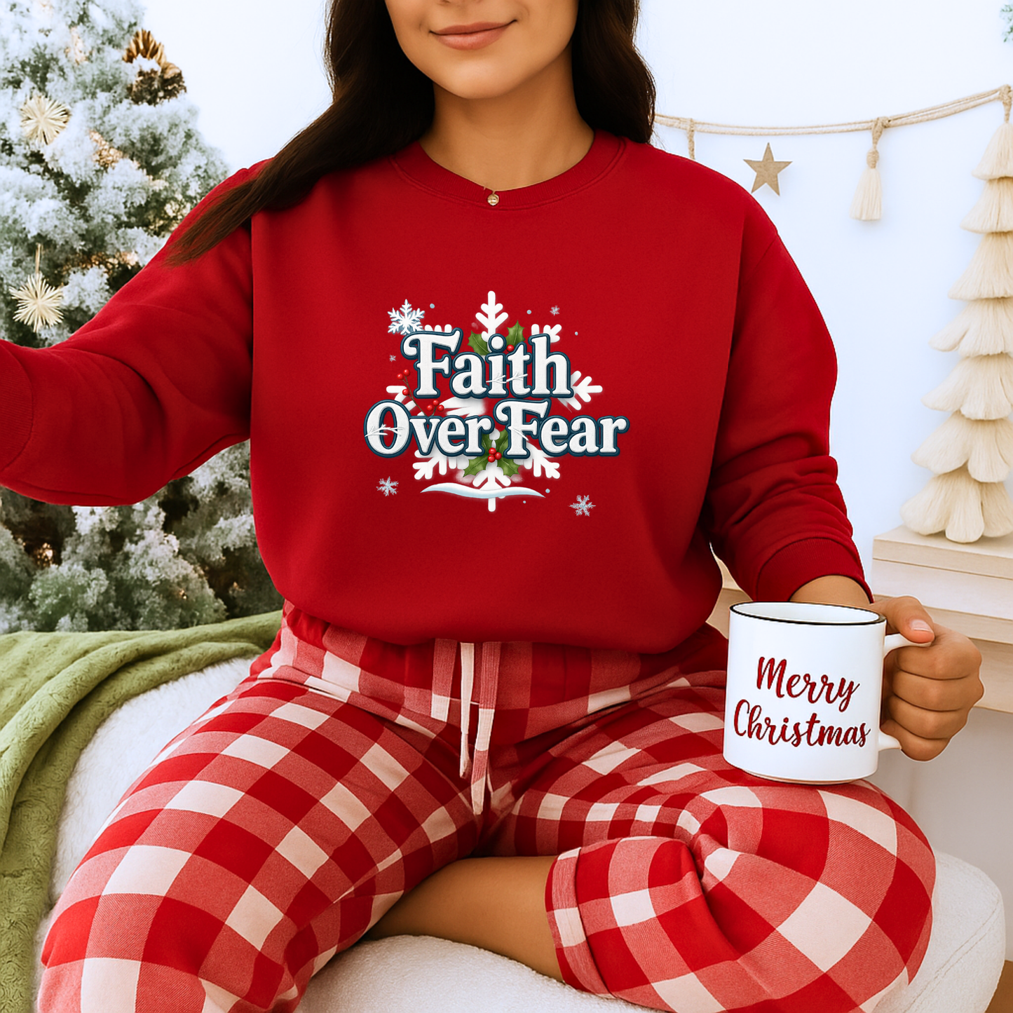 Unisex Heavy Blend™ mw2121 | Faith Over Fear Christian Christmas Sweatshirt – Inspirational Holiday Crewneck, Religious Winter Gift