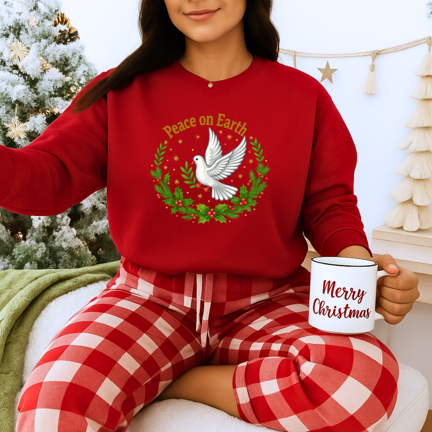 Unisex Heavy Blend™ mw2081 | Peace on Earth Dove Christmas Sweatshirt – Holiday Wreath Pullover, Festive Winter Sweater Gift