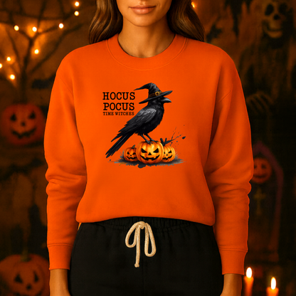 Unisex Heavy Blend™ Hocus Pocus Halloween Sweatshirt – Witchy Raven & Pumpkin Graphic | mw1008