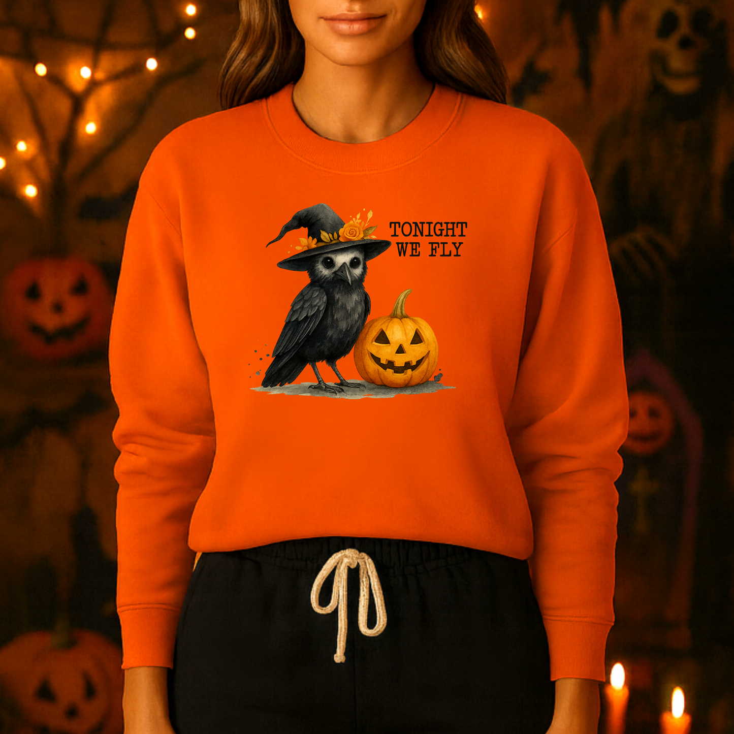 Unisex Heavy Blend™ Tonight We Fly Halloween Sweatshirt – Witchy Raven & Pumpkin Design | mw1007