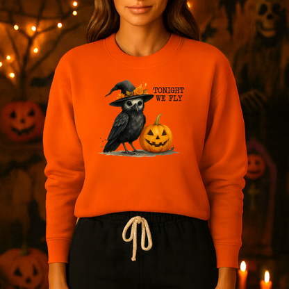 Unisex Heavy Blend™ Tonight We Fly Halloween Sweatshirt – Witchy Raven & Pumpkin Design | mw1007
