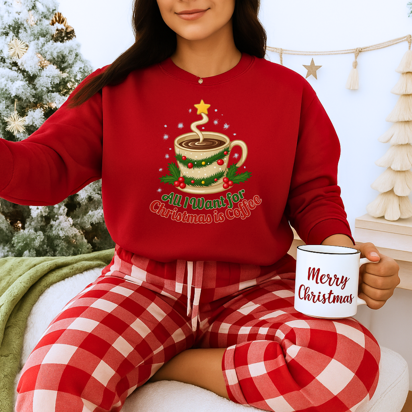 Unisex Heavy Blend™ mw2062 | All I Want for Christmas is Coffee Sweatshirt – Funny Holiday Coffee Lover Crewneck, Festive Winter Pullover