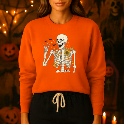 Unisex Heavy Blend™ Floral Skeleton Halloween Sweatshirt – Spooky Fall Vibes Crewneck | mw1019