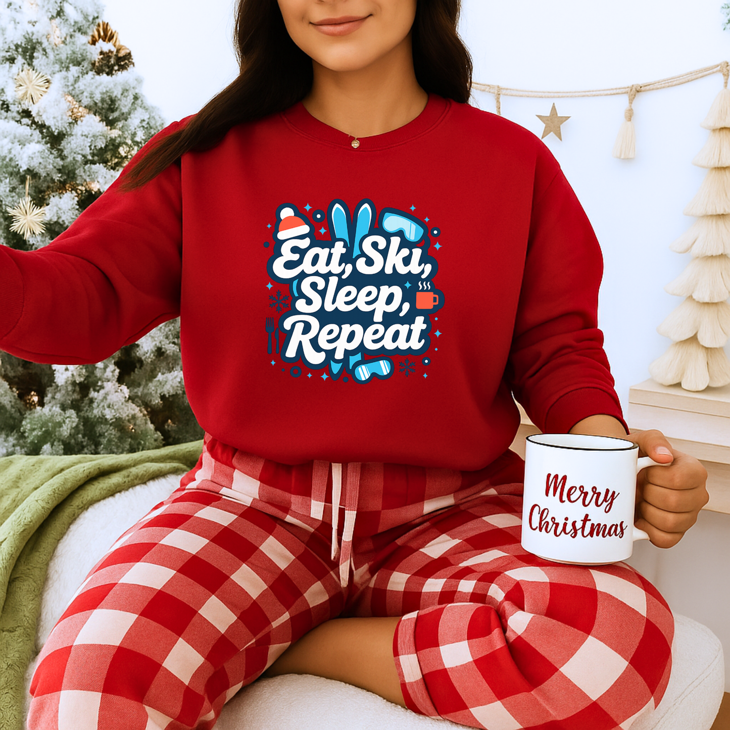 Unisex Heavy Blend™ mw2113 | Eat Ski Sleep Repeat Sweatshirt – Funny Skiing Winter Crewneck, Cozy Snow Sports Gift for Ski Lovers