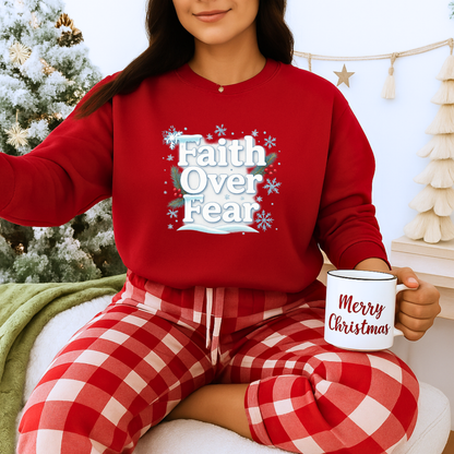 Unisex Heavy Blend™ mw2122 | Faith Over Fear Christian Christmas Sweatshirt – Inspirational Holiday Crewneck, Religious Winter Gift