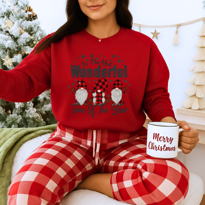Unisex Heavy Blend™ mw2018 | Most Wonderful Time of the Year Sweatshirt – Christmas Gnome Buffalo Plaid Crewneck | Cozy Unisex Holiday Gift