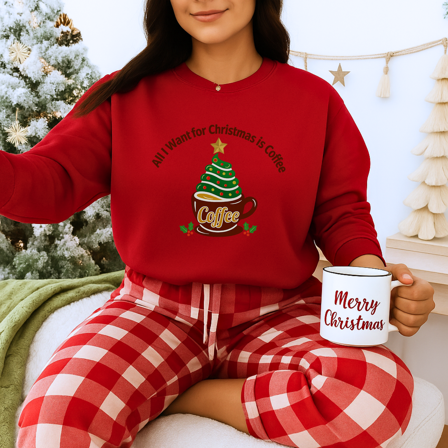 Unisex Heavy Blend™ mw2057 | All I Want for Christmas is Coffee Sweatshirt – Funny Holiday Coffee Lover Crewneck, Festive Winter Pullover