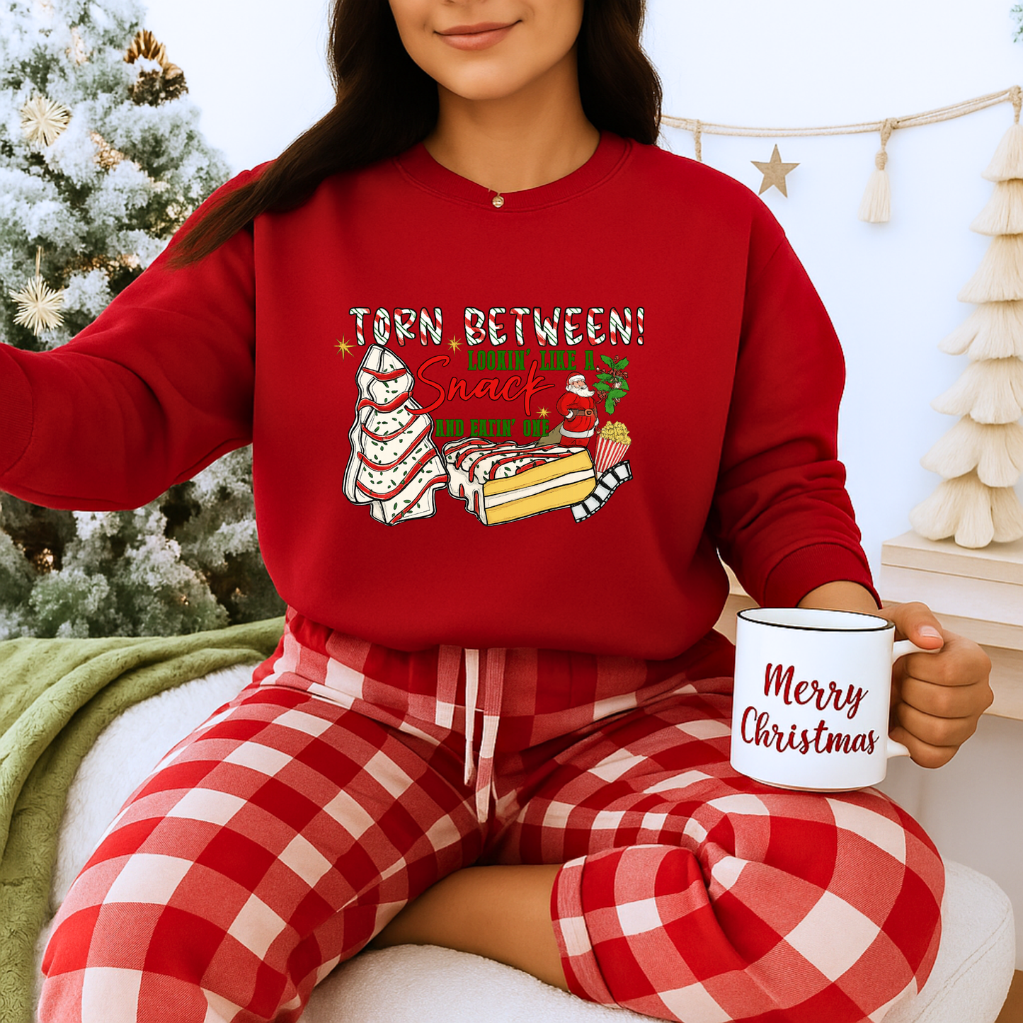 Unisex Heavy Blend™ mw2027 | Torn Between Looking Like a Snack Christmas Sweatshirt – Funny Holiday Crewneck | Cute Unisex Winter Gift