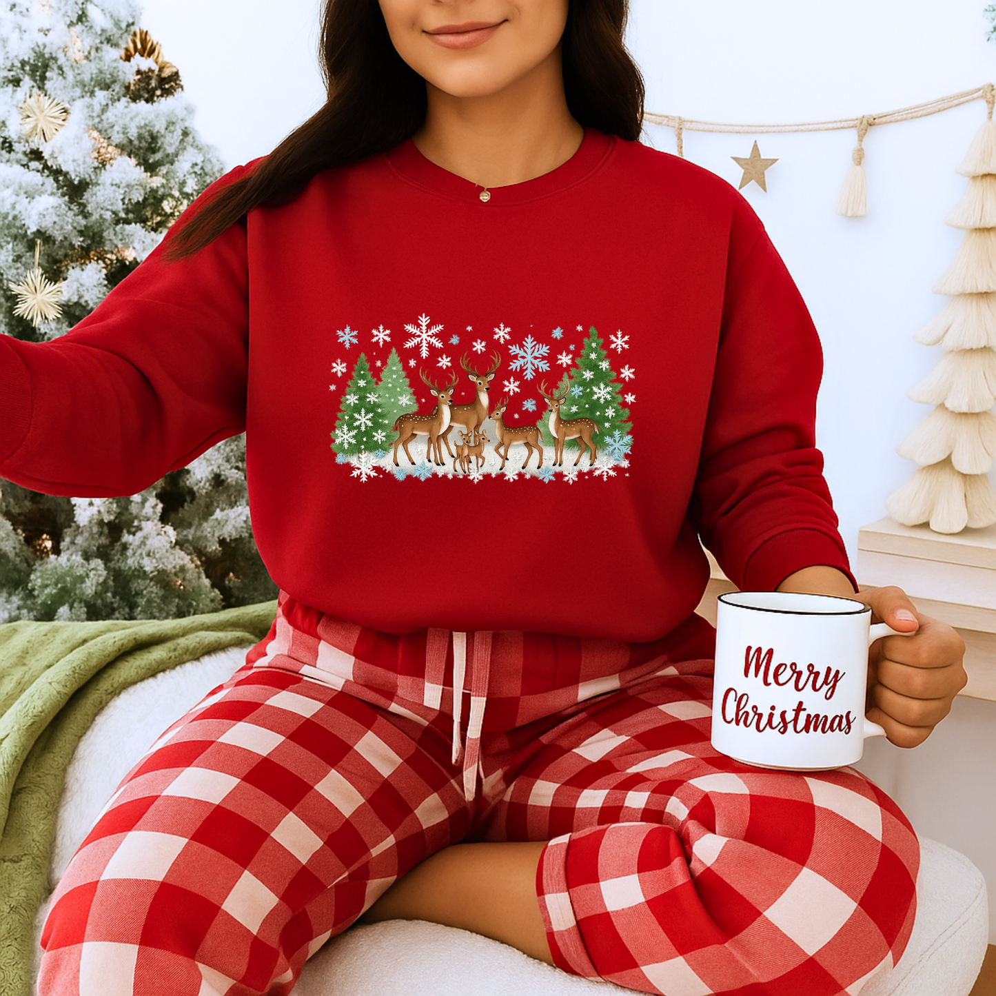 Unisex Heavy Blend™ mw2053 | Reindeer Family Christmas Sweatshirt – Festive Winter Deer Crewneck, Holiday Snowflake Pullover Sweater