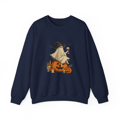 Unisex Heavy Blend™ Wine Ghost Halloween Sweatshirt – Spooky Season Pumpkin Crewneck | mw1013