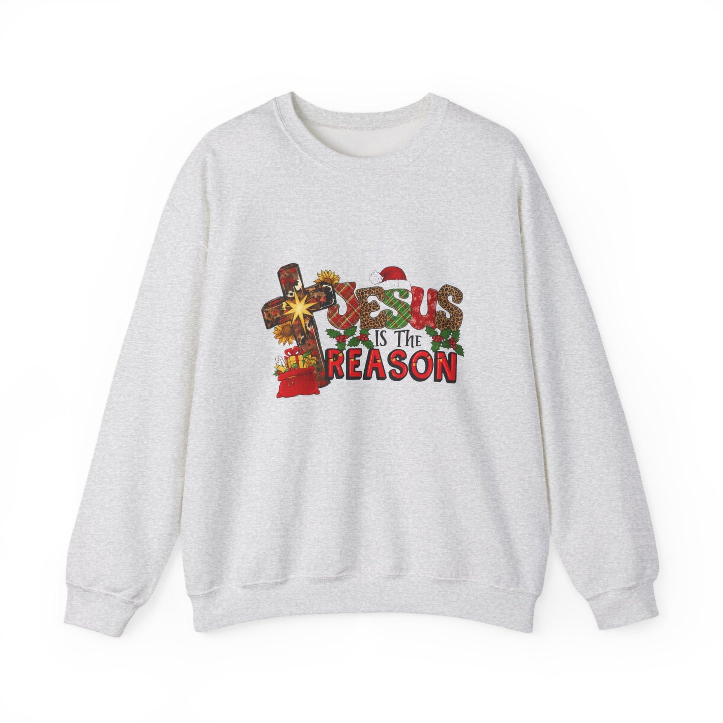 Unisex Heavy Blend™ mw2030 | Jesus Is The Reason Sweatshirt – Christian Christmas Cross Crewneck | Faith Based Unisex Holiday Gift