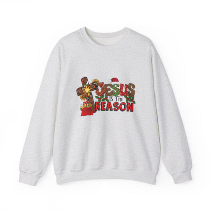 Unisex Heavy Blend™ mw2030 | Jesus Is The Reason Sweatshirt – Christian Christmas Cross Crewneck | Faith Based Unisex Holiday Gift