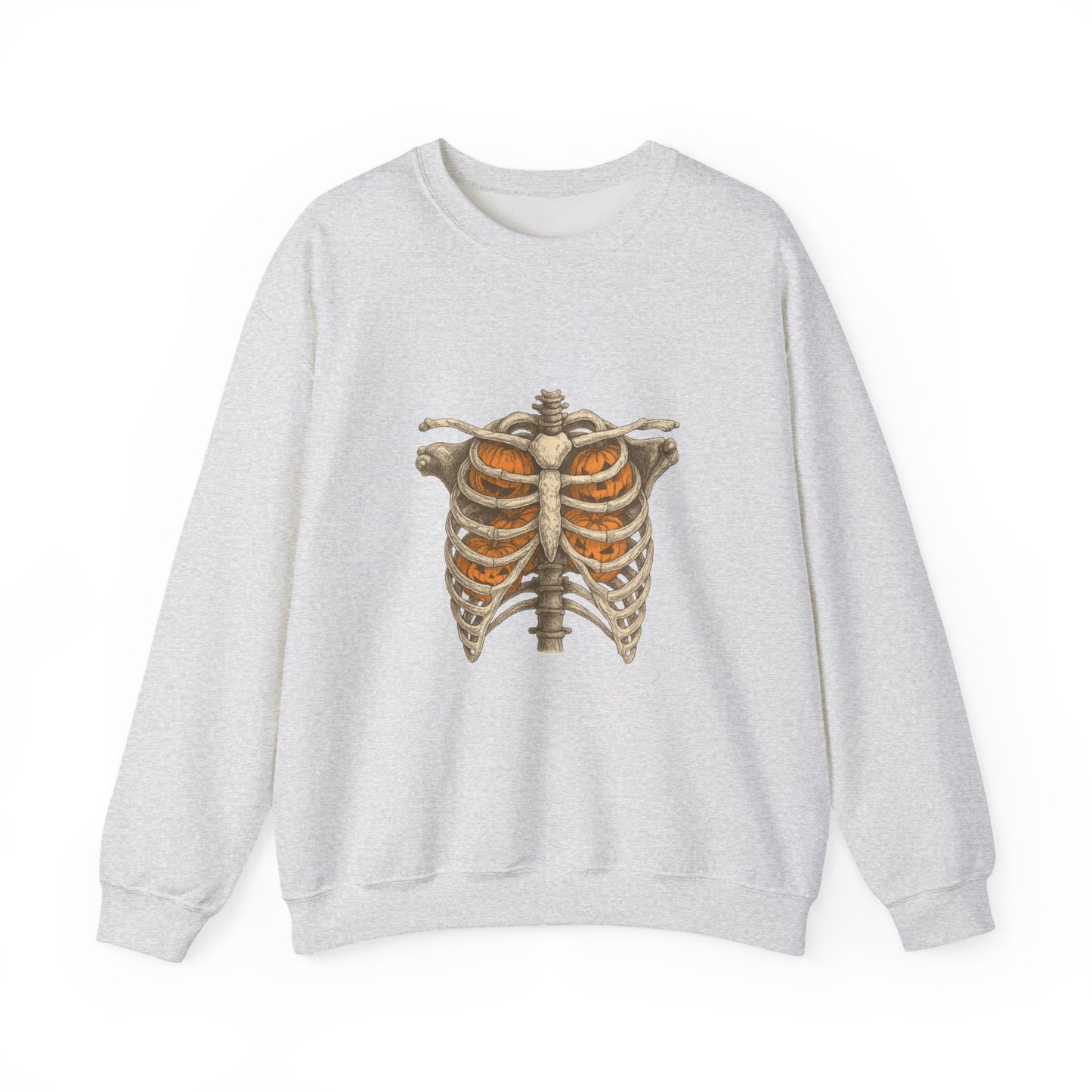 Unisex Heavy Blend™ Halloween Skeleton X-Ray Sweatshirt – Pumpkin Ribcage Design | mw1011