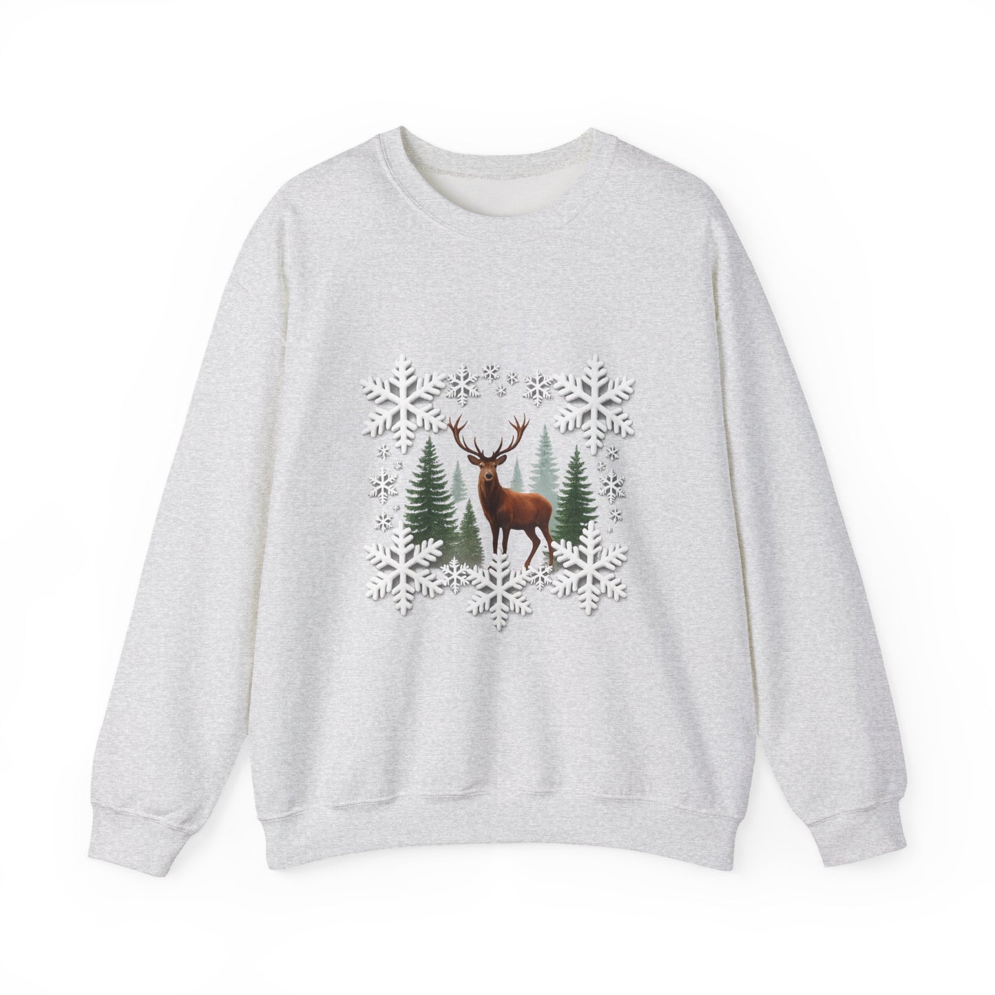 Unisex Heavy Blend™ mw2054 | Snowflake Reindeer Christmas Sweatshirt – Festive Winter Deer Crewneck, Holiday Pullover Sweater