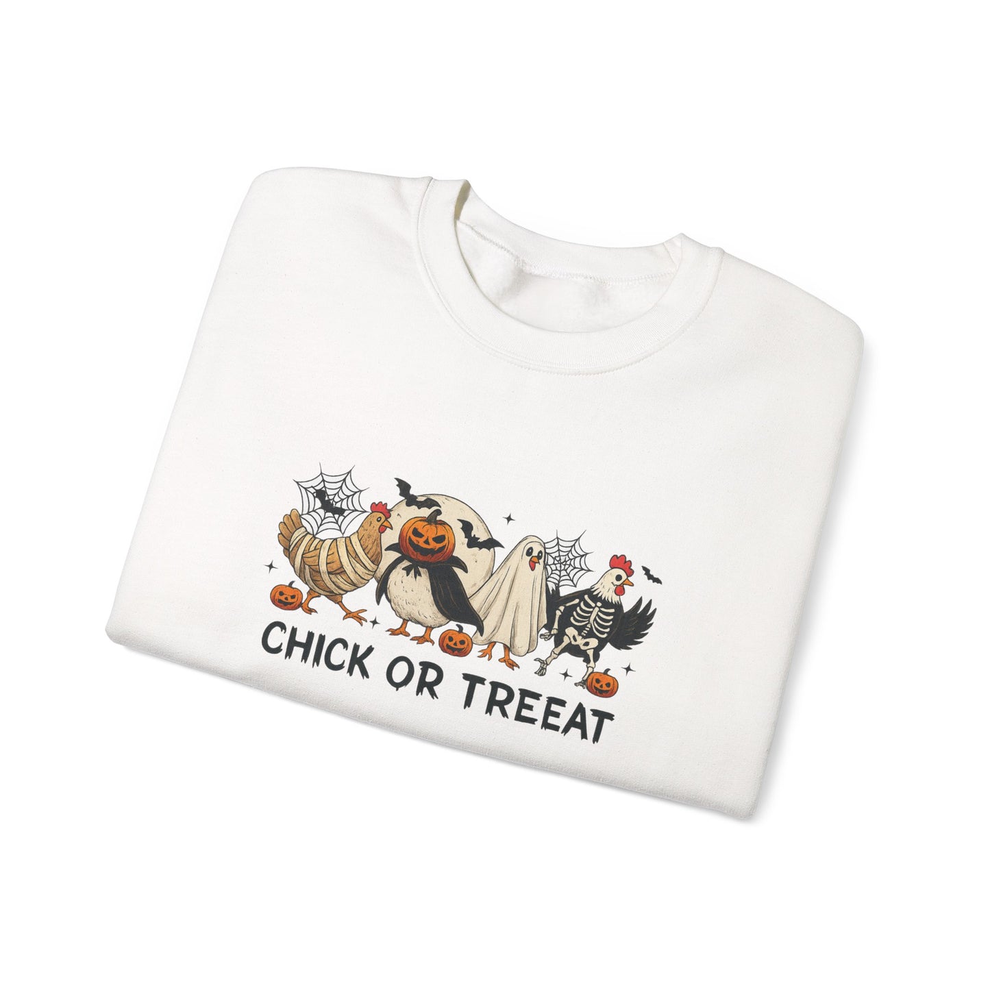 Unisex Heavy Blend™ Chick or Treat Halloween Sweatshirt – Funny Chicken Costume Crewneck | mw1026