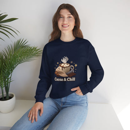 Unisex Heavy Blend™ mw2137 | Cocoa and Chill Christmas Sweatshirt – Cozy Hot Chocolate Holiday Crewneck, Cute Winter Gift