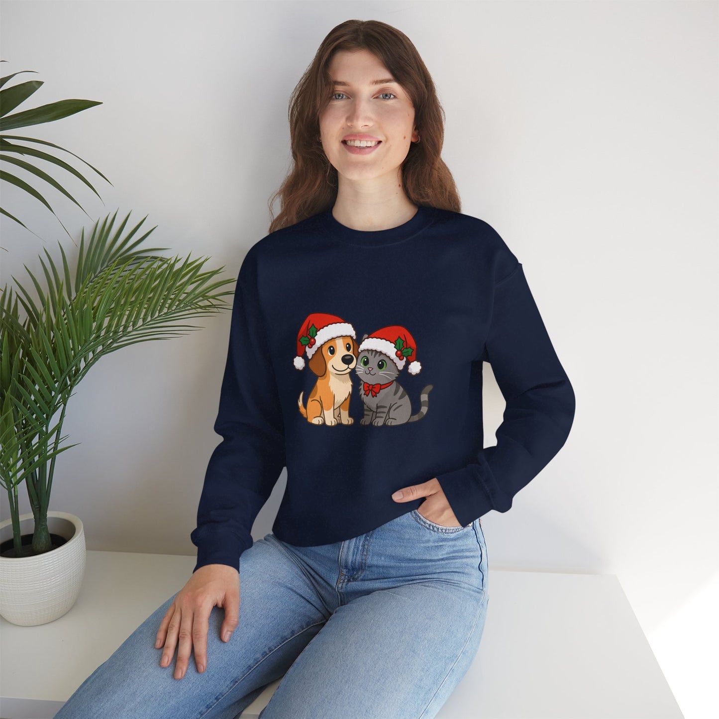 Unisex Heavy Blend™ mw2098 | Santa Paws Dog & Cat Christmas Sweatshirt – Cute Holiday Crewneck, Festive Xmas Gift for Pet Lovers
