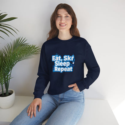 Unisex Heavy Blend™ mw2115 | Eat Ski Sleep Repeat Sweatshirt – Funny Skiing Winter Crewneck, Cozy Snow Sports Gift for Ski Lovers