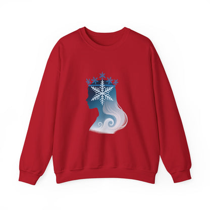Unisex Heavy Blend™ mw2138 | Snow Queen Silhouette Sweatshirt – Elegant Winter Snowflake Crown Crewneck, Cozy Holiday Gift