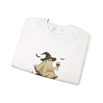 Unisex Heavy Blend™ Wine Ghost Halloween Sweatshirt – Spooky Season Pumpkin Crewneck | mw1013