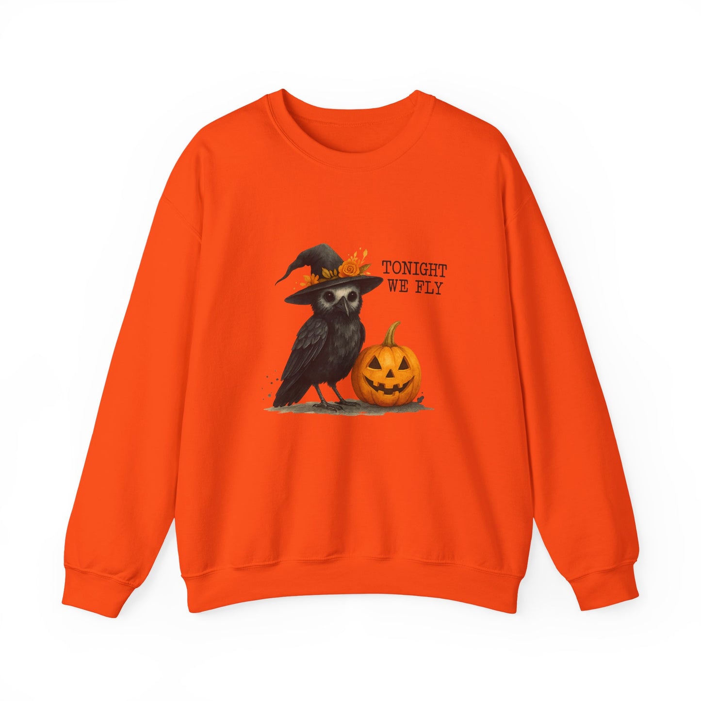 Unisex Heavy Blend™ Tonight We Fly Halloween Sweatshirt – Witchy Raven & Pumpkin Design | mw1007