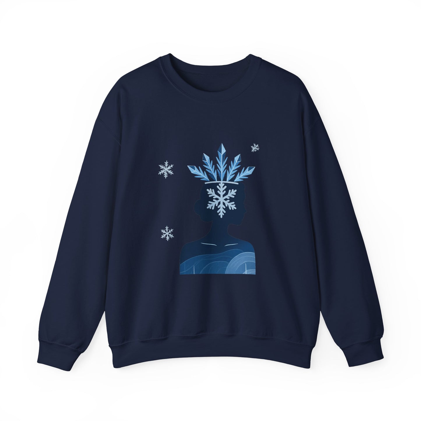 Unisex Heavy Blend™ mw2139 | Ice Queen Silhouette Sweatshirt – Elegant Snowflake Winter Crown Crewneck, Cozy Holiday Gift