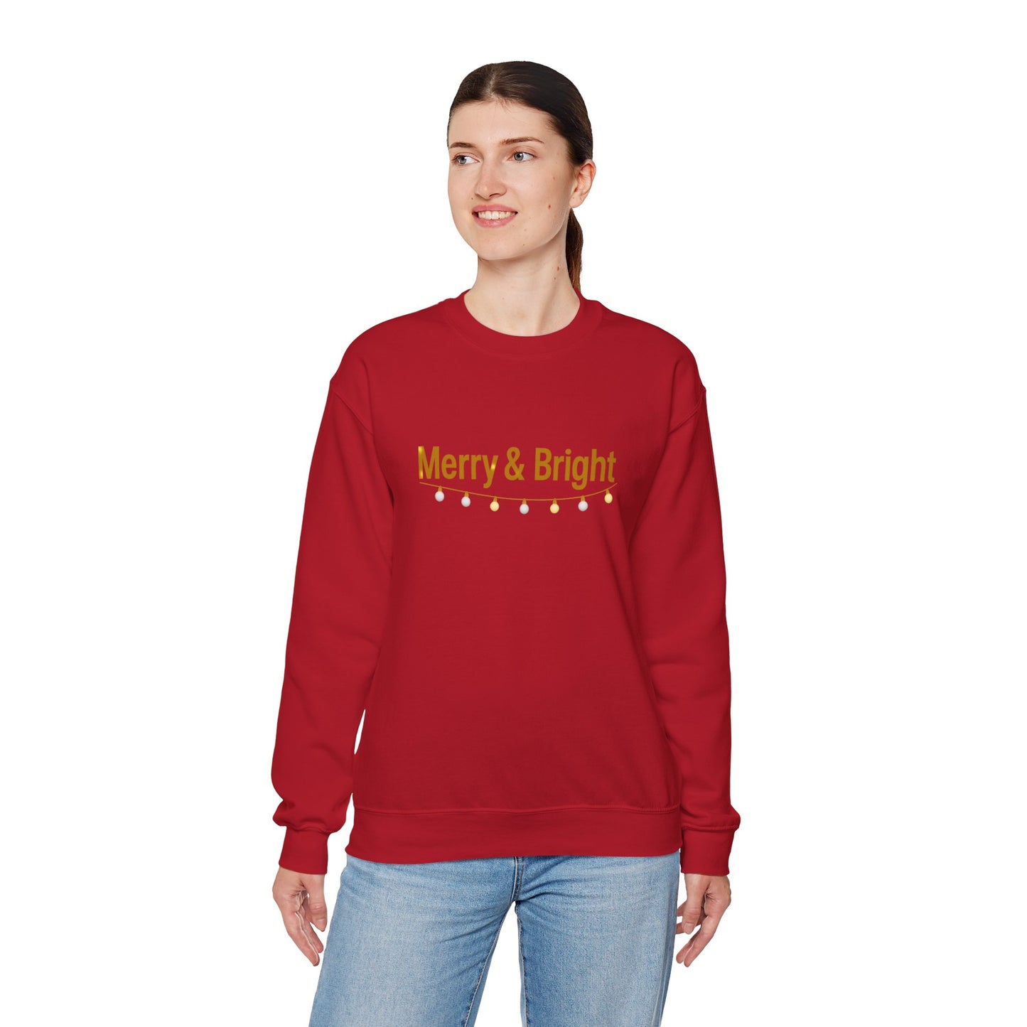 Unisex Heavy Blend™ mw2063 | Merry & Bright Christmas Sweatshirt – Minimalist Holiday Lights Crewneck, Festive Winter Pullover Sweater