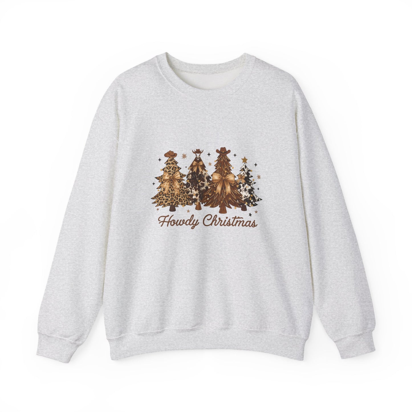 Unisex Heavy Blend™ mw2041 | Howdy Christmas Sweatshirt – Western Cowgirl Holiday Crewneck, Leopard Tree Festive Pullover