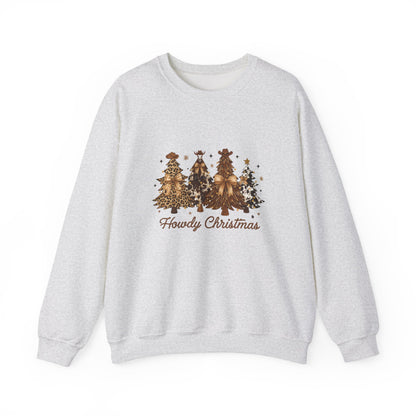 Unisex Heavy Blend™ mw2041 | Howdy Christmas Sweatshirt – Western Cowgirl Holiday Crewneck, Leopard Tree Festive Pullover