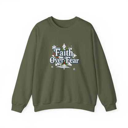Unisex Heavy Blend™ mw2121 | Faith Over Fear Christian Christmas Sweatshirt – Inspirational Holiday Crewneck, Religious Winter Gift