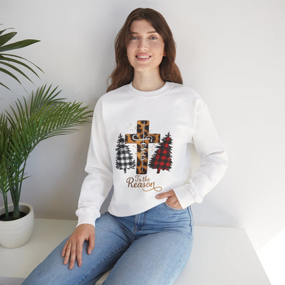 Unisex Heavy Blend™ mw2028 | Jesus Is the Reason Sweatshirt – Christian Christmas Cross Crewneck | Faith Based Unisex Holiday Gift