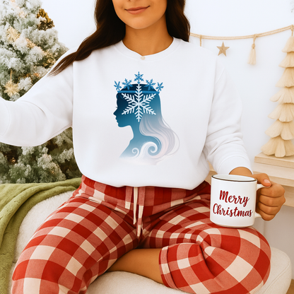 Unisex Heavy Blend™ mw2138 | Snow Queen Silhouette Sweatshirt – Elegant Winter Snowflake Crown Crewneck, Cozy Holiday Gift