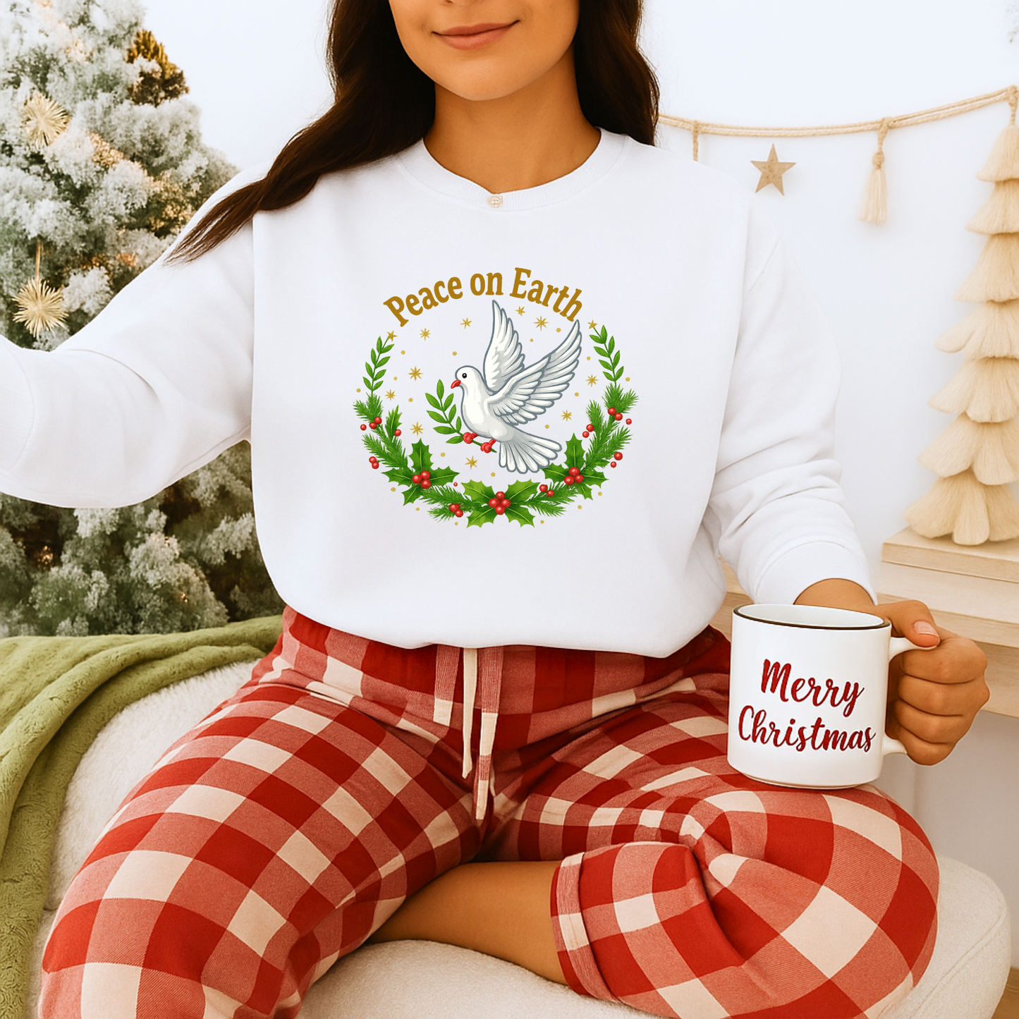 Unisex Heavy Blend™ mw2081 | Peace on Earth Dove Christmas Sweatshirt – Holiday Wreath Pullover, Festive Winter Sweater Gift