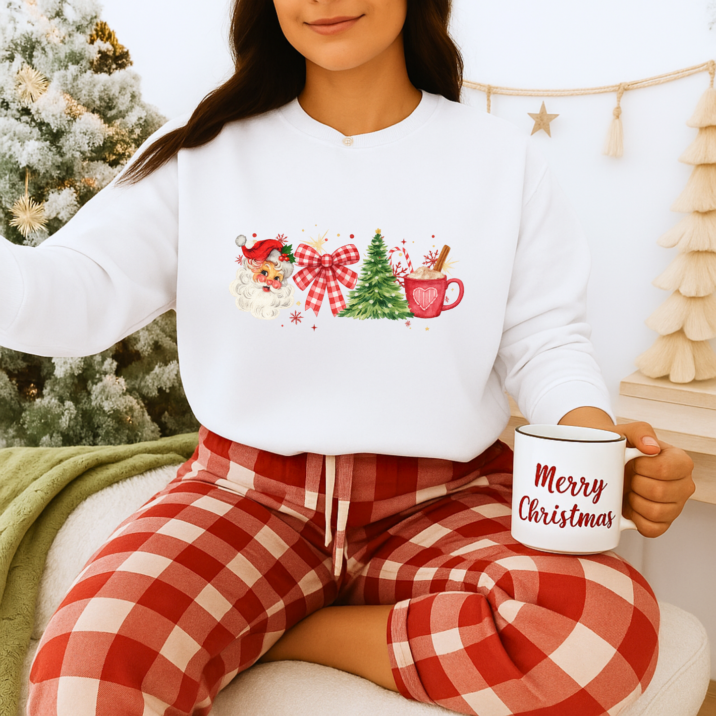 Unisex Heavy Blend™ mw2050 | Vintage Christmas Sweatshirt – Retro Santa Tree Hot Cocoa Pullover, Festive Holiday Crewneck Sweater