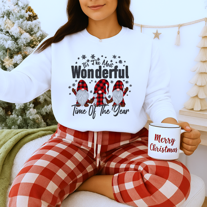 Unisex Heavy Blend™ mw2018 | Most Wonderful Time of the Year Sweatshirt – Christmas Gnome Buffalo Plaid Crewneck | Cozy Unisex Holiday Gift