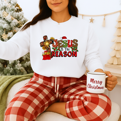 Unisex Heavy Blend™ mw2030 | Jesus Is The Reason Sweatshirt – Christian Christmas Cross Crewneck | Faith Based Unisex Holiday Gift