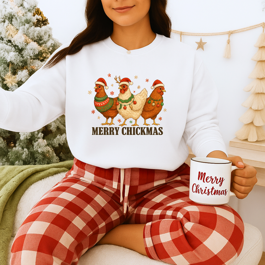 Unisex Heavy Blend™ mw2043 | Merry Chickmas Sweatshirt – Funny Chicken Christmas Sweater, Farm Animal Holiday Crewneck Pullover