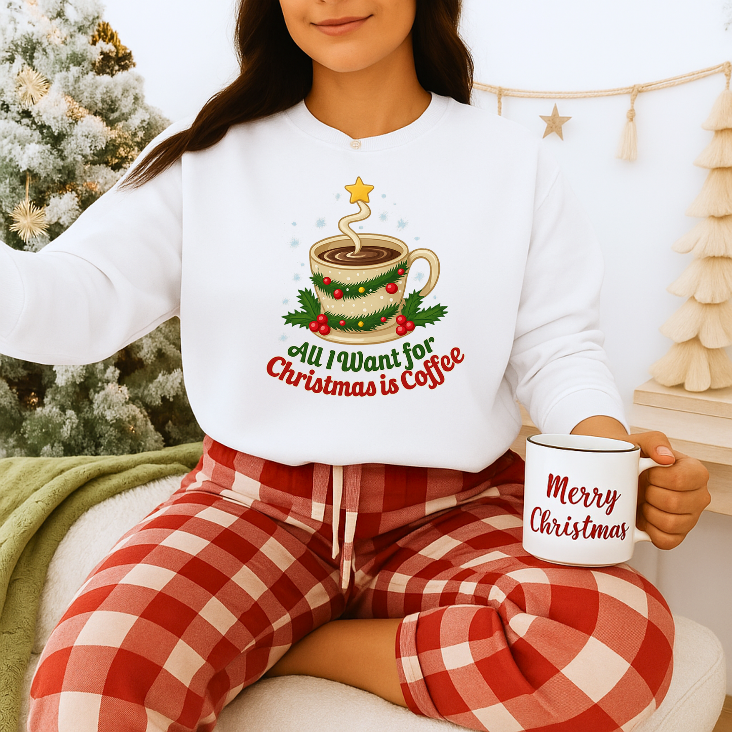 Unisex Heavy Blend™ mw2062 | All I Want for Christmas is Coffee Sweatshirt – Funny Holiday Coffee Lover Crewneck, Festive Winter Pullover